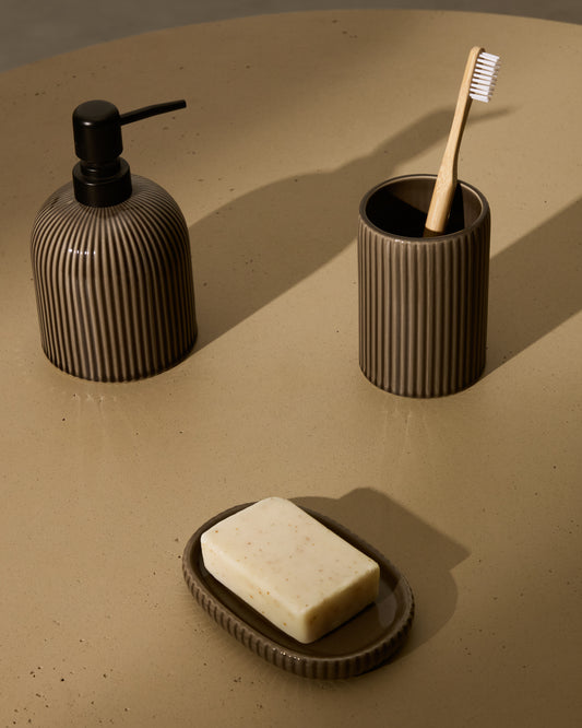 Selime brown stoneware toothbrush holder