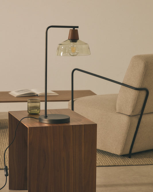 Silex table lamp with a metal foot in green glass