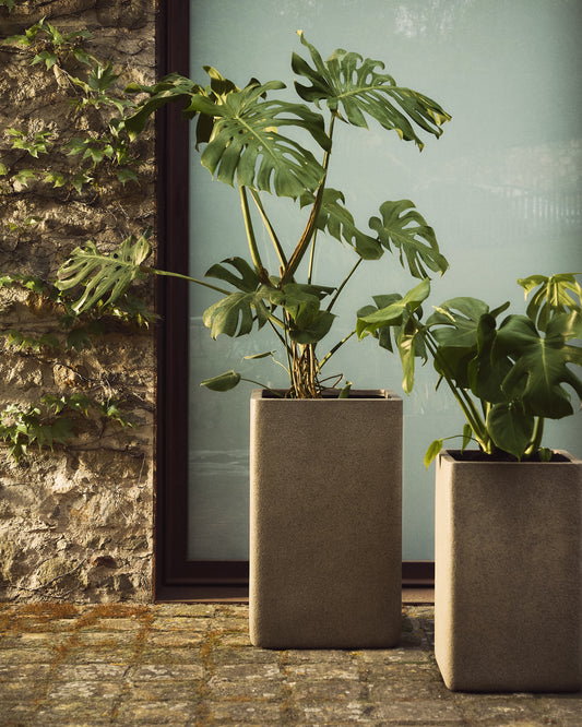 Set of 2 Minoa tall planters with mustard stone effect 44 x 44 cm