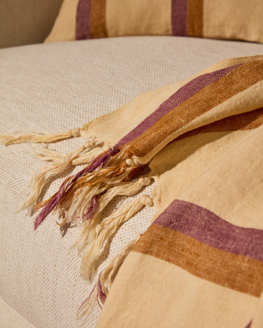 Arven multicoloured striped 100% linen blanket 130 x 170cm