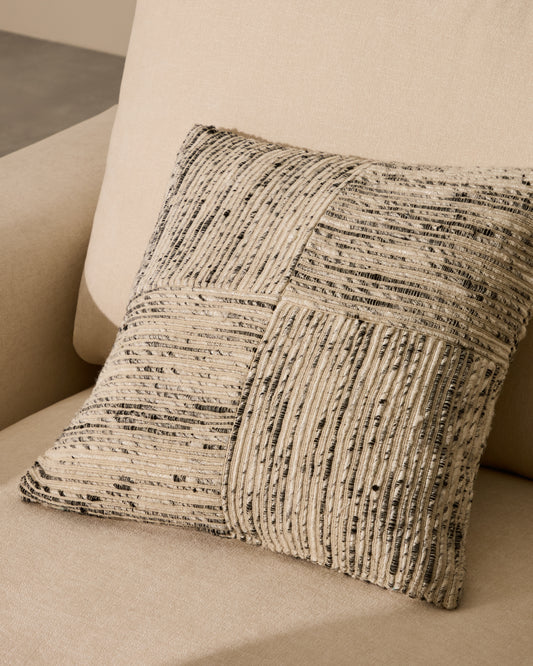 Anuba beige and black checked jacquard cushion cover 45 x 45cm