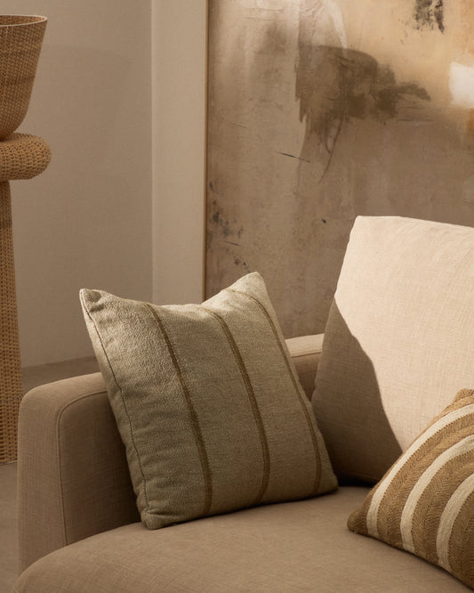 Disis cushion cover made of linen and cotton with beige woven stripes 45 x 45 cm