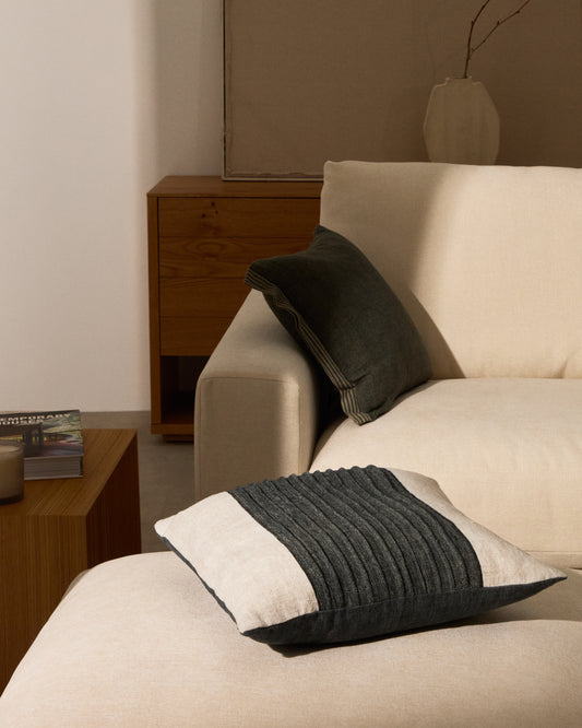 Zoren green pleated 100% linen cushion cover 50 x 50cm