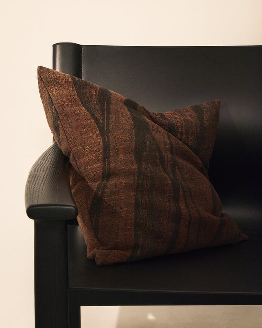 Frilo cushion cover in brown cotton and linen jacquard 50 x 50 cm