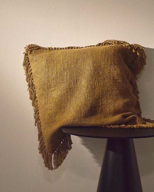 Isel mustard chenille cushion cover with fringing 50 x 50cm