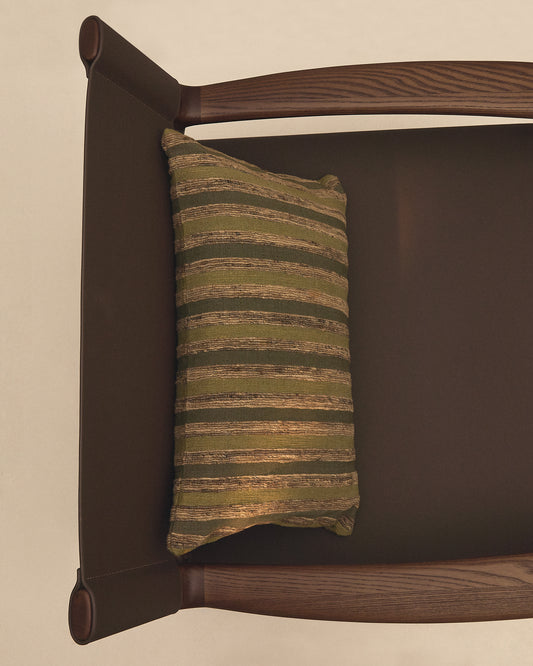 Dorevi green striped silk blend jacquard cushion cover 40 x 60cm