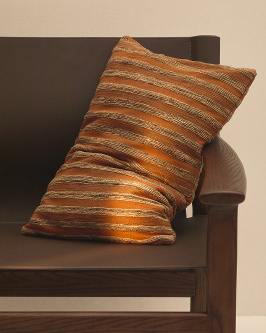 Dorevi orange striped silk blend jacquard cushion cover 40 x 60cm