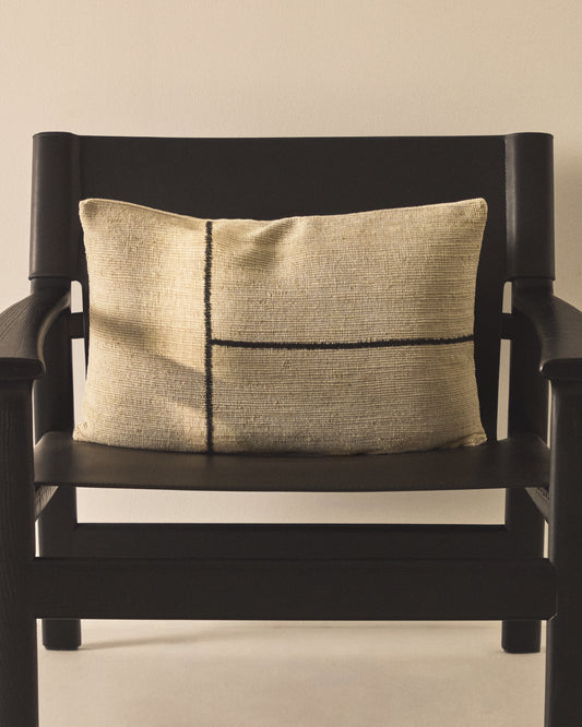 Anvera beige viscose jacquard cushion cover with black contrasting lines 40 x 60 cm