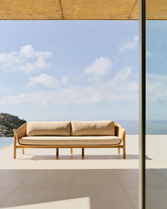 Galea 3-seater sofa in FSC 100% solid teak wood and synthetic rattan 223cm