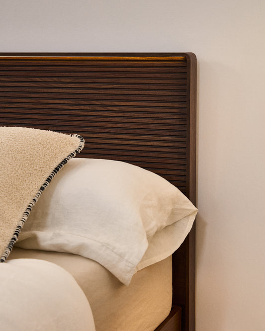 Norlen headboard in walnut veneer with dark finish and LED light for bed up to 180 cm FSC Mix Credit