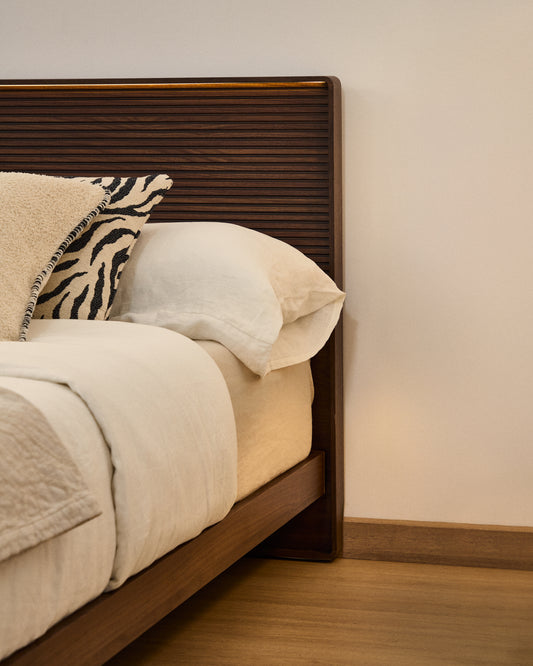Norlen headboard in walnut veneer with dark finish and LED light for 160 x 200cm bed FSC Mix Credit