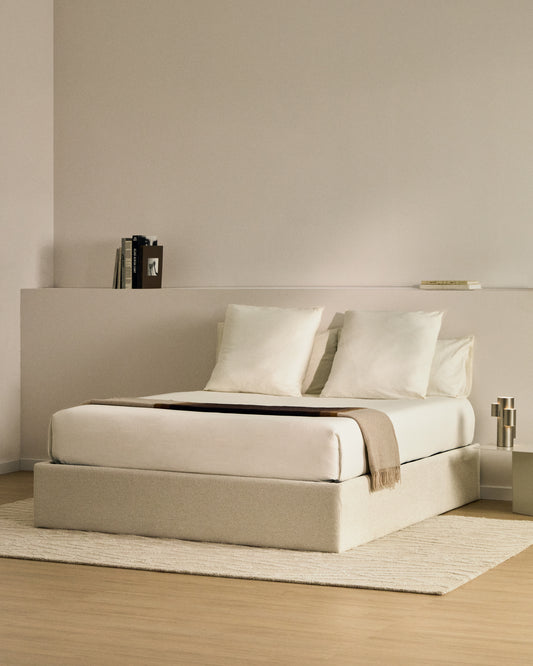 Nelzi ecru chenille ottoman bed base with removable cover for 180 x 200cm mattress FSC 100%
