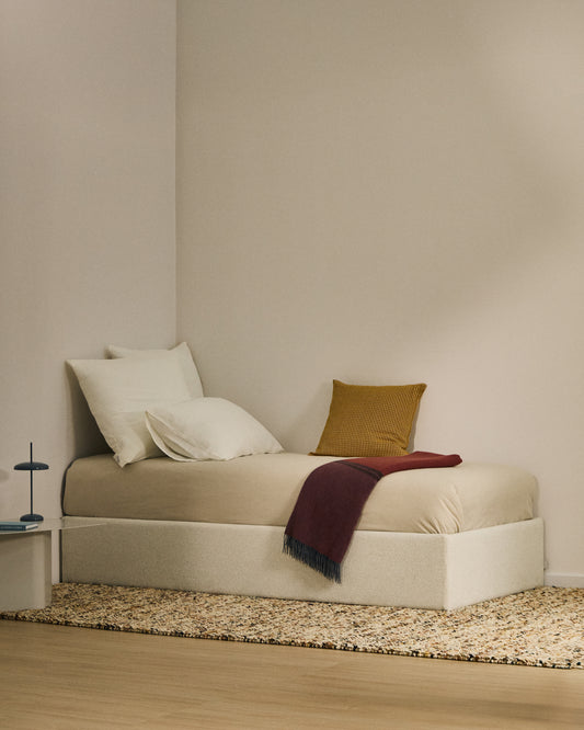 Nelzi ecru chenille ottoman bed base with removable cover for 90 x 200cm mattress FSC 100%