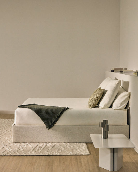 Nelzi ecru chenille ottoman bed base with removable cover for 160 x 200cm mattress FSC 100%