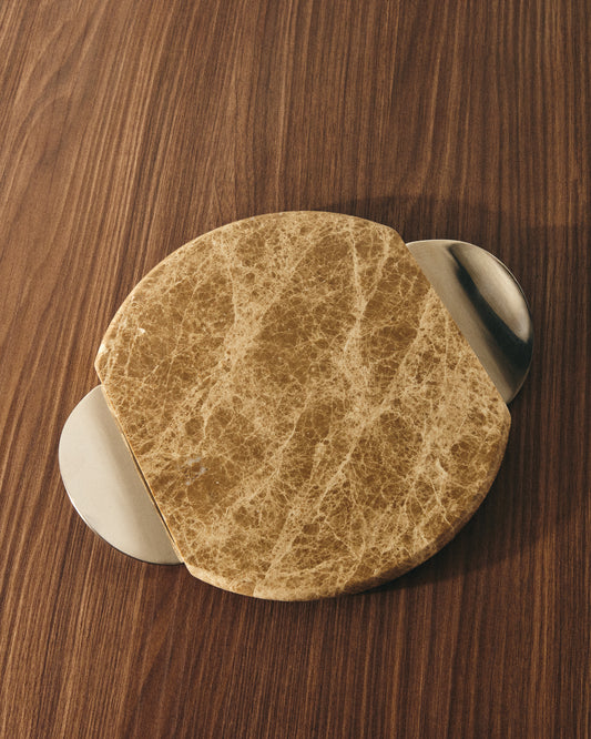 Adoma serving board in beige marble and metal