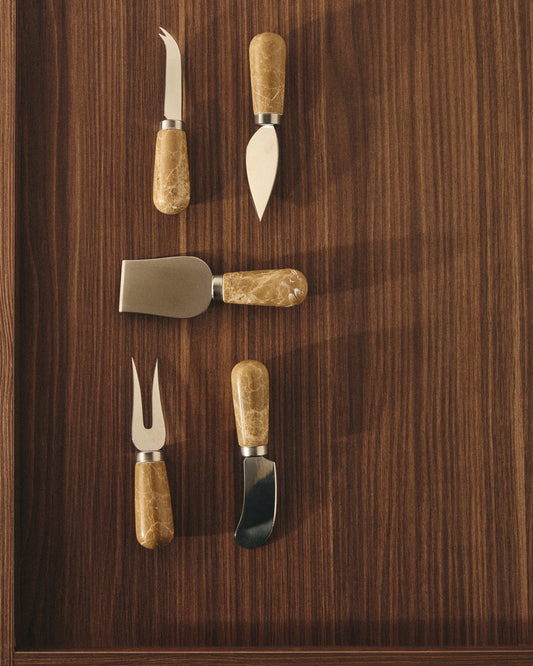 Adoma set of 4 cheese knives in marble and metal