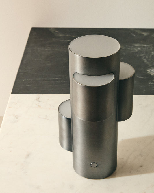 Adrina portable LED table lamp in dark grey metal with brushed finish