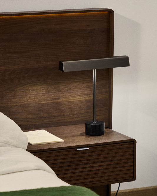 Lynor brushed metal table lamp with white marble base