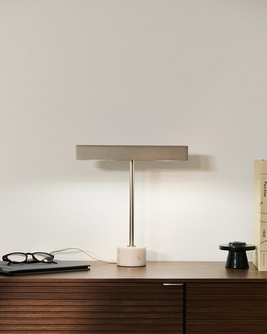 Lynor brushed metal table lamp with black marble base