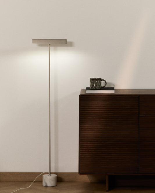 Lynor brushed metal floor lamp with black marble base
