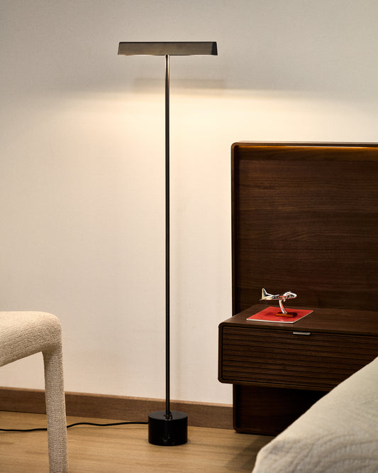 Lynor brushed steel floor lamp with black marble base