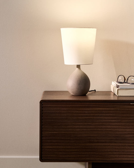 Viona large table lamp with textured stone effect and cotton lampshade