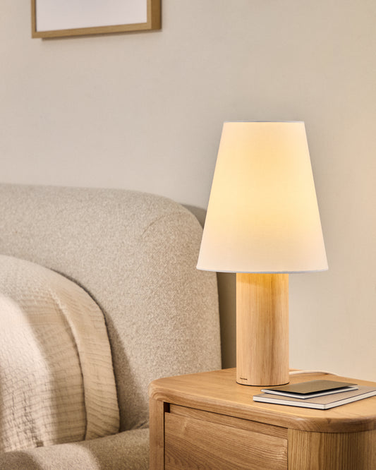 Marga table lamp made from solid rubber wood with natural finish
