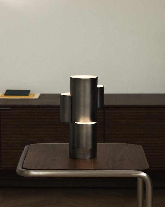 Adrina portable LED table lamp in dark grey metal with brushed finish