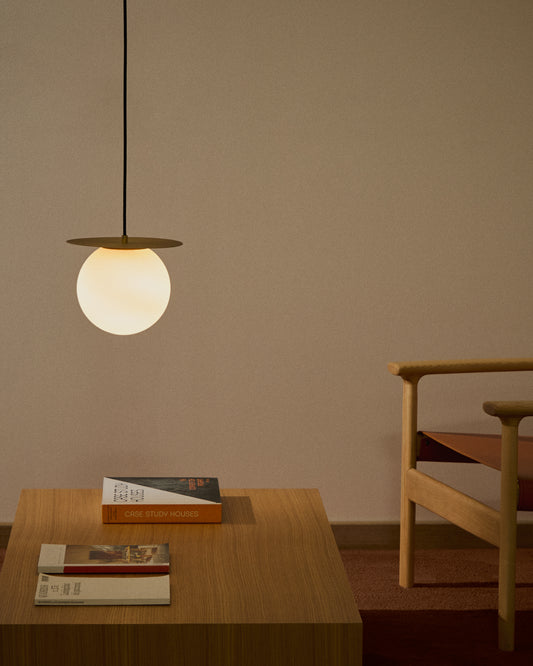 Brisia metal ceiling lamp with brushed brass finish and 1 frosted glass ball Ø20cm