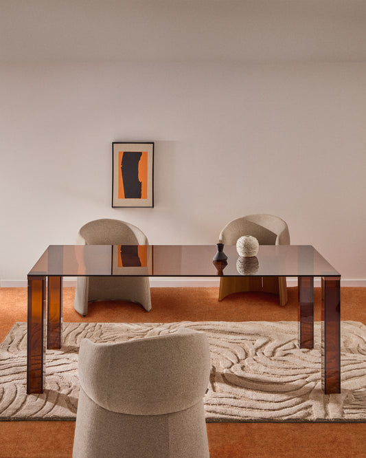 Adularia table in brown tempered glass 160 x 90cm