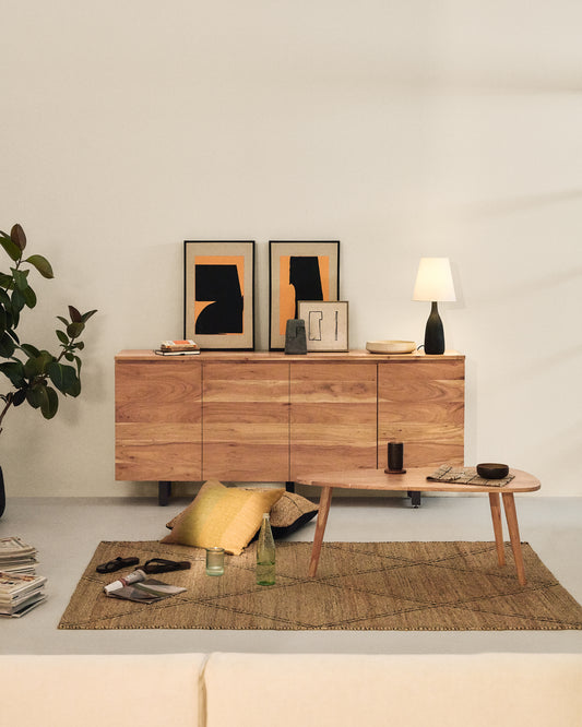 Uxue 4-door sideboard in solid acacia wood with bleached finish 200 x 88cm