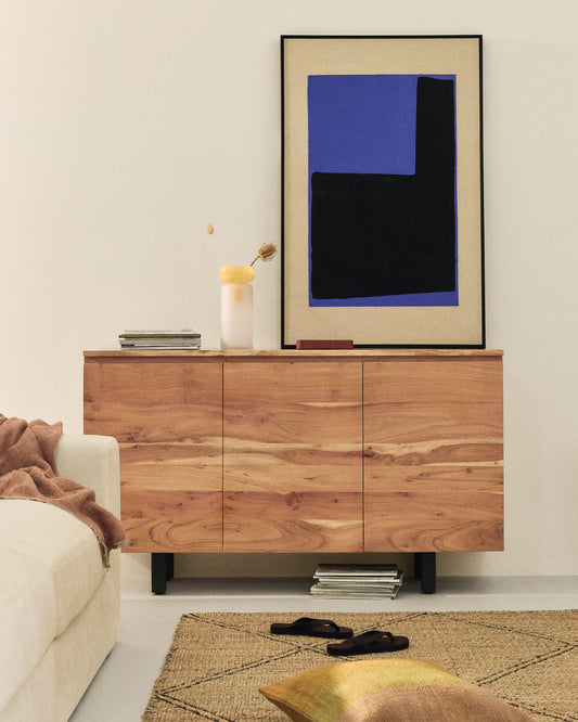 Uxue 3-door sideboard in solid acacia wood with bleached finish 150 x 88cm