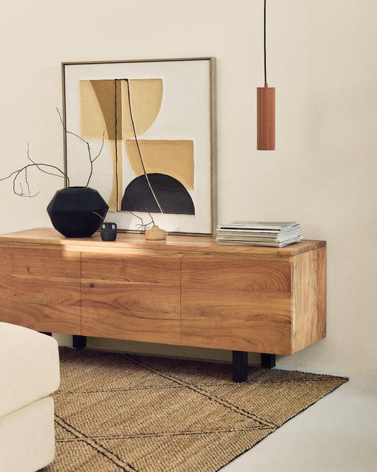 Uxue 3-door TV stand in solid acacia wood with bleached finish 150 x 58cm
