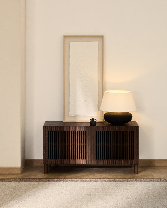 Beyla shoe rack in ash veneer and solid ash wood with walnut finish 98 cm FSC 100%