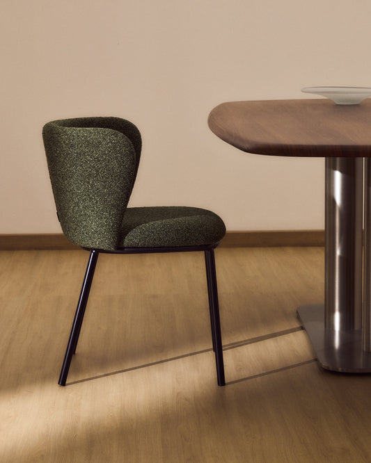 Ciselia dark green thick chenille chair with black finish steel legs FSC Mix Credit