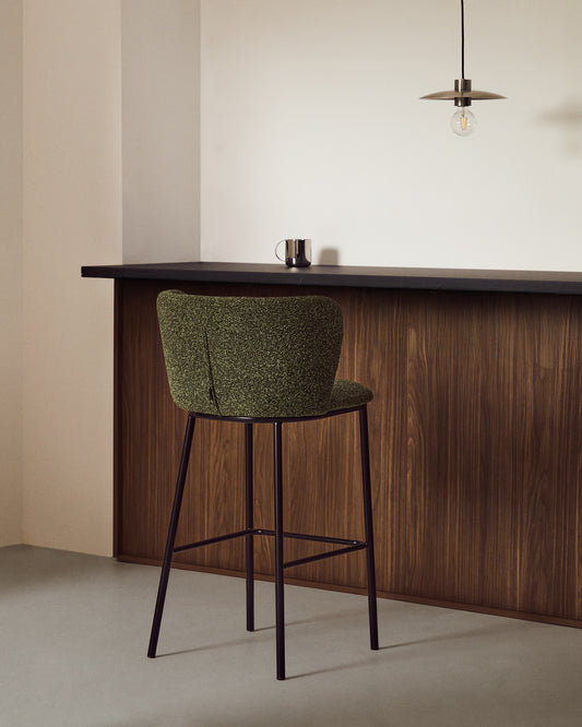 Ciselia dark green thick chenille stool with black finish steel legs FSC Mix Credit 75cm