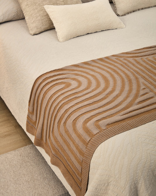 Oreli beige zebra jacquard cotton throw 130 x 170 cm