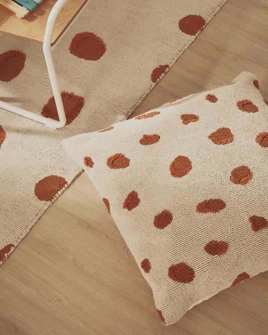 Tandani beige cotton floor cushion with orange cheetah design 70 x 70cm