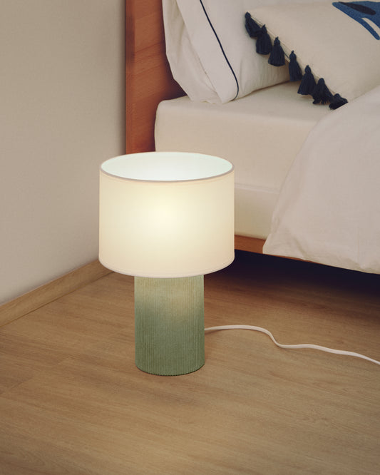 Bianella cotton and turquoise corduroy table lamp