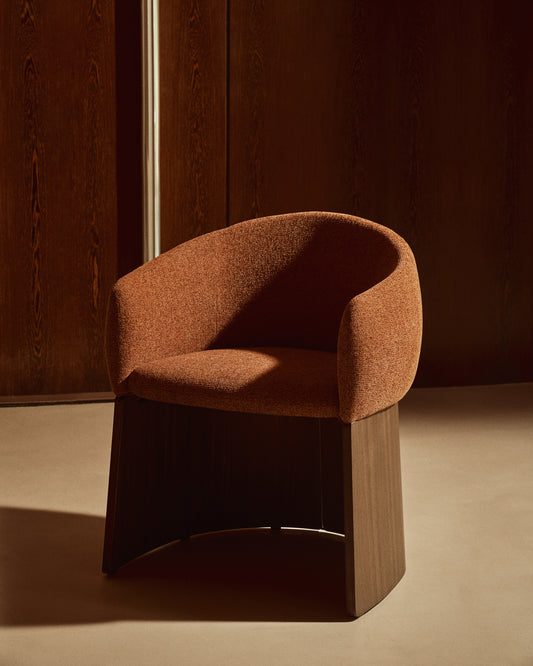 Bosca chair in terracotta chenille and walnut veneer FSC 100%