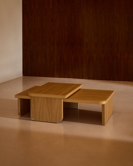 Oaq set of 2 coffee tables in oak wood veneer with natural finish FSC Mix Credit