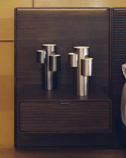 Adrina portable LED table lamp in light grey metal with brushed finish