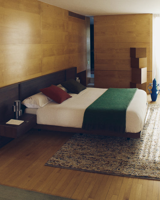 Norlen bed with 2 bedside tables in walnut veneer with dark finish and LED light for 160 x 200cm mattress FSC Mix Credit
