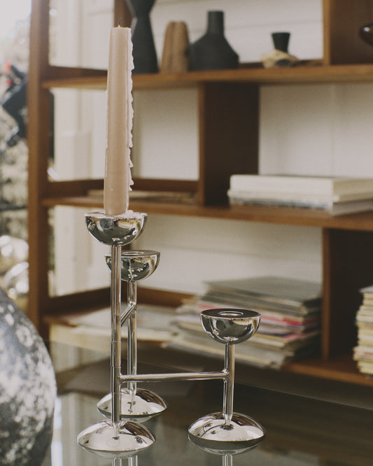 Nirela triple stainless steel candle holder 22cm