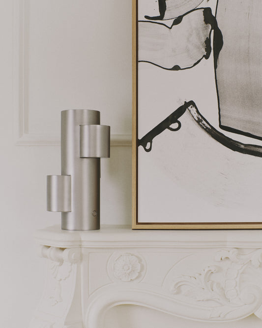 Adrina portable LED table lamp in light grey metal with brushed finish