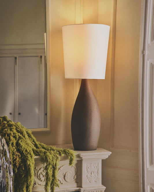 Viona large table lamp with textured stone effect and cotton lampshade
