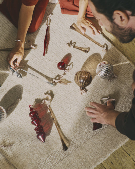 Lioren set of 2 red recycled glass hanging ornaments 31 cm