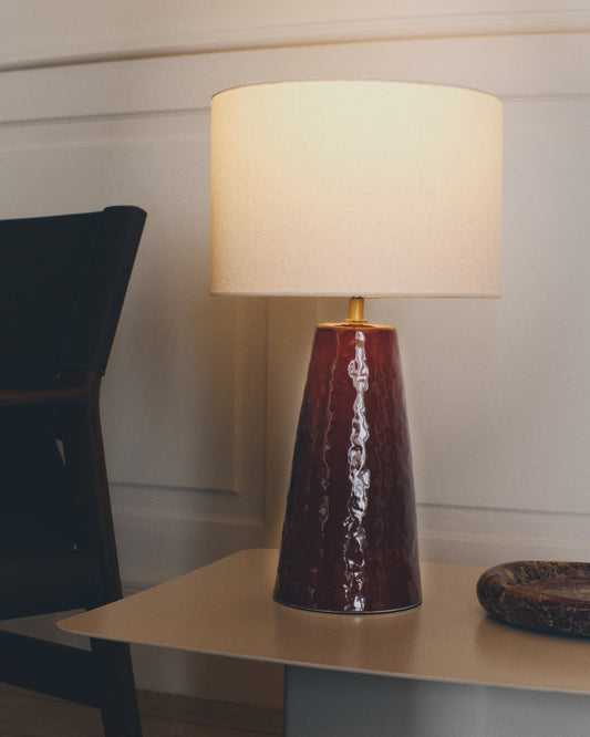 Drava table lamp in burgundy ceramic with cotton shade