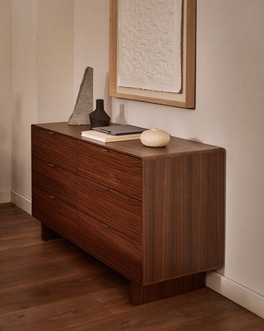 Norlen 6-drawer chest of drawers in walnut veneer FSC Mix Credit 120 x 75cm