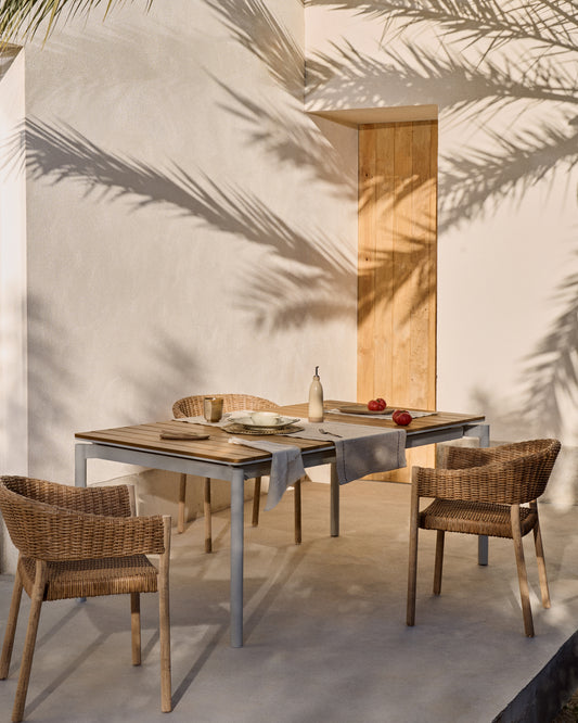 Canyelles outdoor extendable table in polywood and aluminium in light grey 180 (240) x 100cm